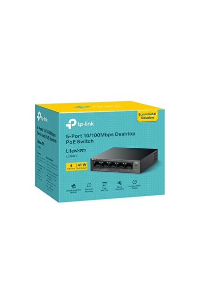 TP-LINK c-18 LS105LP 5-Port 10/100Mbps 4 Port PoE 41W Güç 250m PoE Mesafesi Metal Kasa Masaüstü Switch