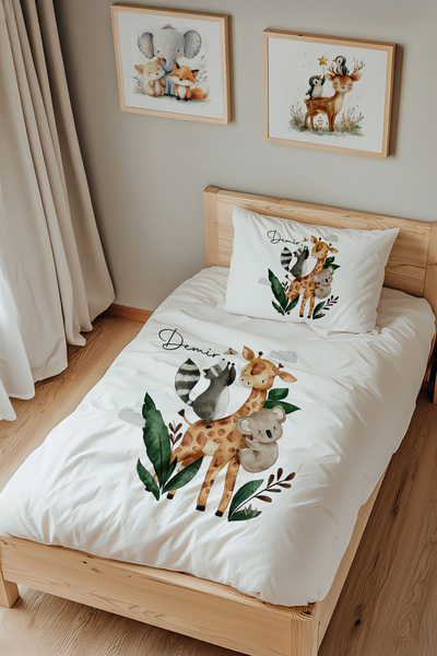 Lilabio İsme Özel Tek Kişilik %100 Pamuk Nevresim Takımı (160x220 cm) Zürafa ...