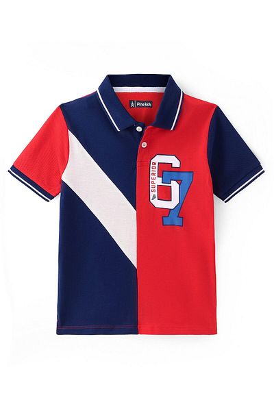 Pine kids Cotton Knit Half Sleeves Polo T-Shirt Text Print - Multicolour