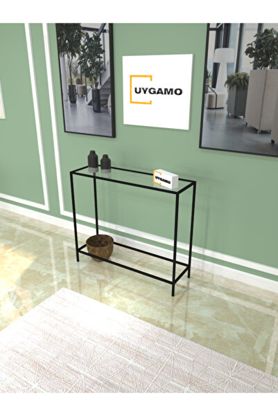 UYGAMO Arte Metal Dresuar Dekoratif Kahve Köşesi Konsol Siyah Şeffaf Camlı