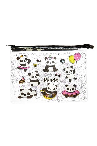 VUKİ Transparent A4 File with Panda Glitter and Water Zipper
