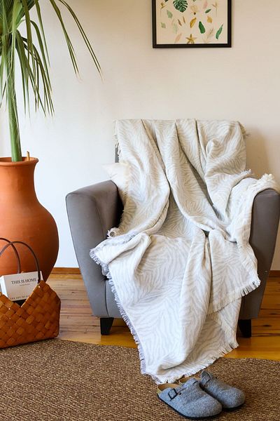 Koza Mix towel Sofa Bed Armchair Knitted Zebra Gray 160x220cm Cotton