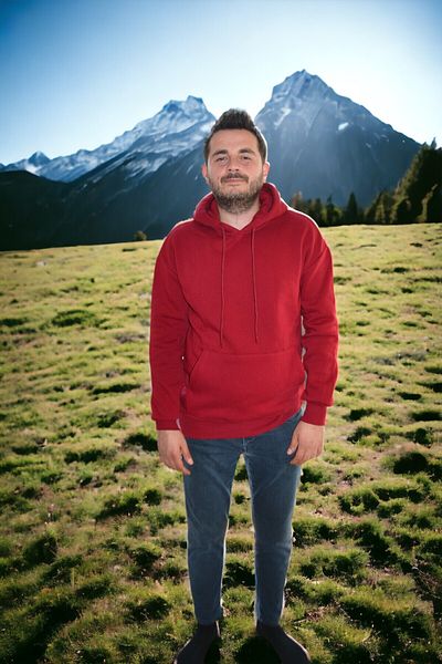 MVStore Мъжки суитшърт с качулка в бордо червен цвят, голям размер