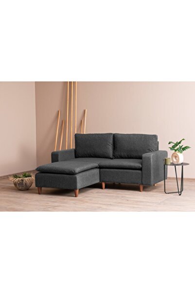 Pafu Lungo Modüler Mini Köşe Koltuk Takımı L Koltuk - Koyu Gri Keten