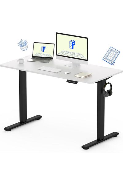 Mahmayi Flexispot Modern 120 x 60 cm White Standing Desk with Adjustable Legs, Anti-Rust Steel Frames