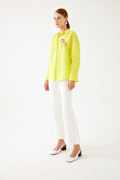Exquise Long Sleeve Yellow Embroidered Shirt Model