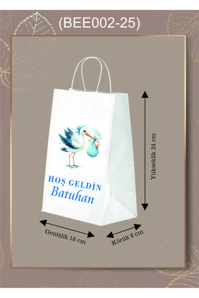 AMBALAJDÜNYAM 25 Adet Leylek Görselli Yeni Doğan Hediye Poşeti / Çantası(18*8*24)