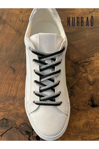 NURBAĞ DOKUMA SPORTS SHOES LACE BLACK SILVER SILVERY 75 CM 1 PAIR BS54