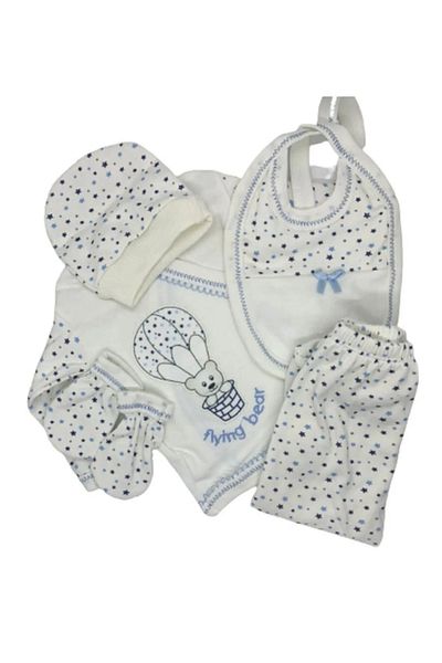 Şanbebe Burtaç Outlet - 100% Cotton 5-Piece Bodysuit Newborn Hospital Discharge Set Blue 30507