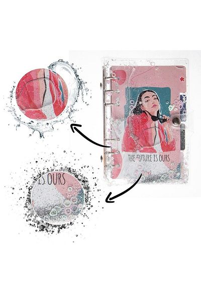 VUKİ Patterned Notebook with Mechanism and Glitter and Watery Cover