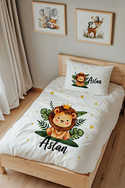 Lilabio İsme Özel Tek Kişilik %100 Pamuk Nevresim Takımı (160x220 cm) Küçük A...