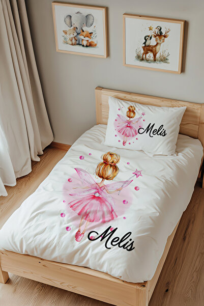 Lilabio İsme Özel Tek Kişilik %100 Pamuk Nevresim Takımı (160x220 cm) Küçük P...