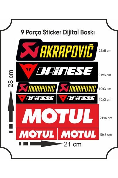 3M Motul Dainese Akropovic 9 Parça Sticker Etiket 21x28 cm