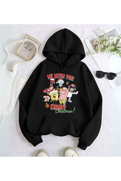 Touz Moda Φούτερ SpongeBob Merry Christmas με στάμπα με κουκούλα