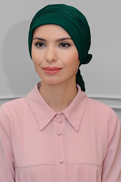 HÜRREM BONE حجاب عملي جاهز للارتداء من قماش الساندي المزين باللؤلؤ والطيات وا...