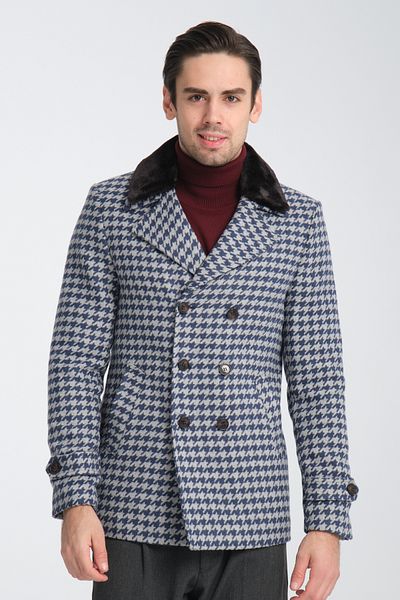 Frappoli Χοντρό ανδρικό παλτό με μοτίβο με οπή Slim Fit