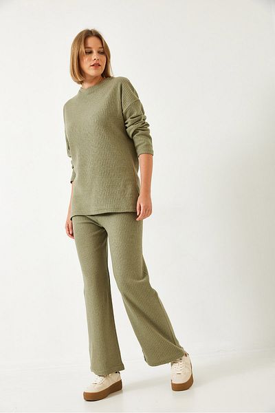 Bianco Lucci Women's Crew Neck Basic Bottom-Top Set 0036 60251871