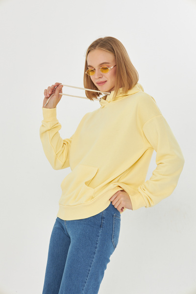 Kutaf Γυναικείο φούτερ με κίτρινο καγκουρό με κουκούλα με κανονική εφαρμογή