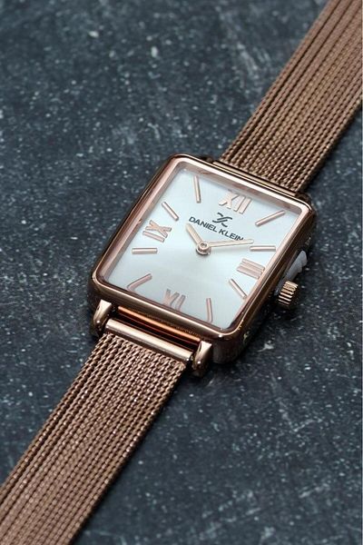 Daniel Klein Dke.1.10741 Rectangular Case Straw Cord Minimal Design Women's Wristwatch
