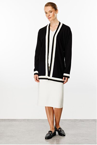 Butik Triko Mutlu ertan women's ribbed knitted cardigan black 30311