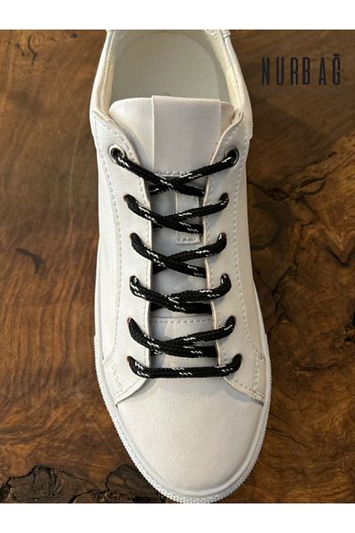 NURBAĞ DOKUMA Cat-bot Black Silver Patterned Laces 1 Pair 150 Cm Bs68