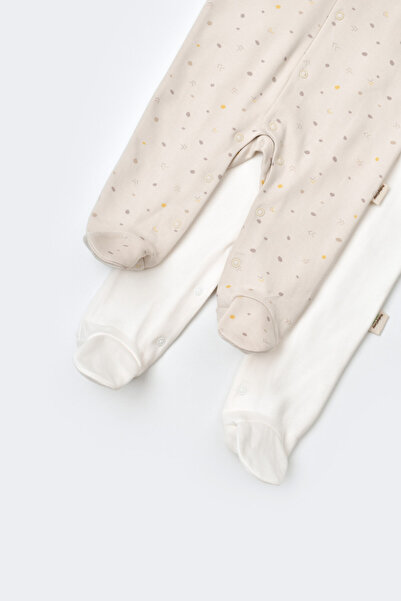 BabyCosy Set of 2 long sleeve jumpsuits and long pants with ankle boots, Cream with polka dots,
