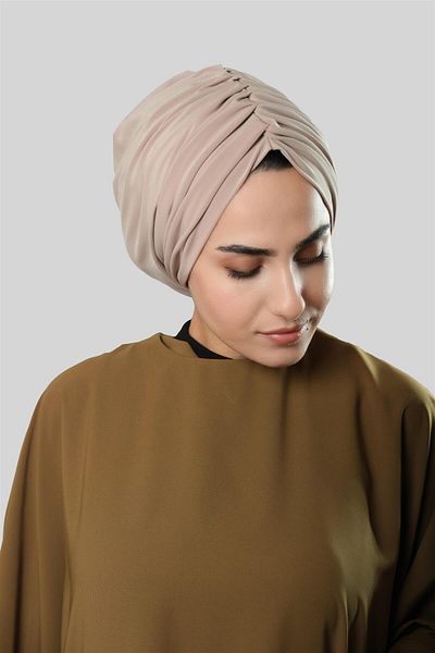 HÜRREM BONE Μπεζ ντραπέ Casual Hijab Bonnet Sandy Gathered 2315_12