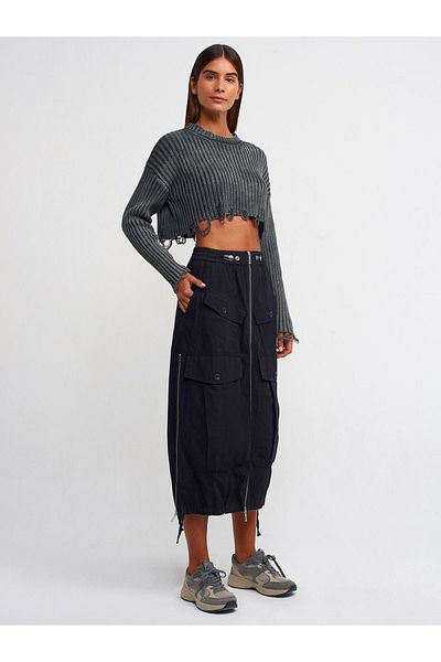 FASHION COCKTAIL Pulover crop cu mânecă lungă, cu mânecă lungă, din lână ruptă, cu mânecă lungă