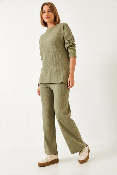 Bianco Lucci Women's Crew Neck Basic Bottom-Top Set 0036 60251871