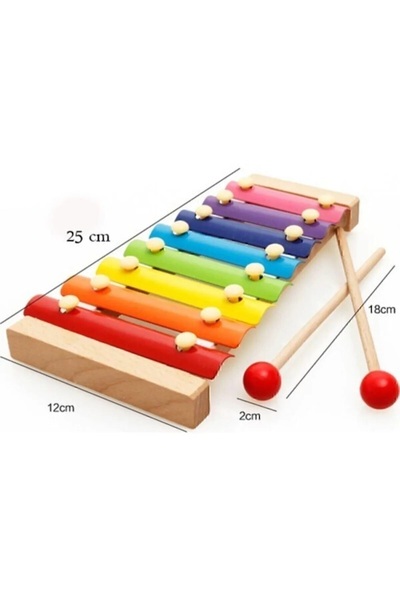 Wooden Toys Kutulu Orijinal Ahşap Ksilofon 8 Nota 8 Ton 25 Cm 8 Tuşlu Sesli Selefon Oyuncak