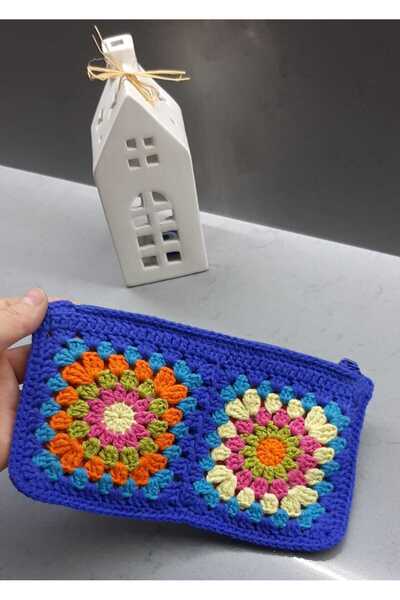 Tasarım El Örgüsü Motifli Astarlı Mini Cüzdan