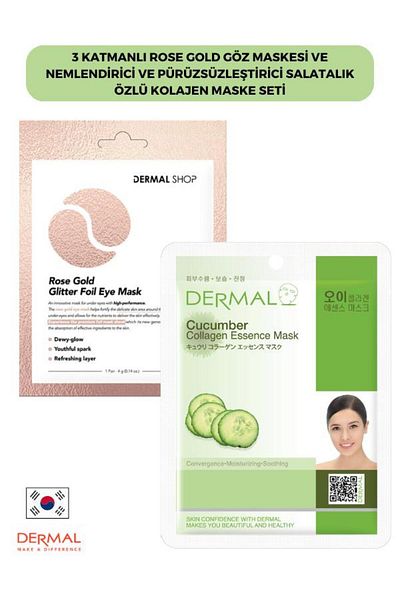 Dermal Rose Gold 3-layer Eye Mask - Moisturizing and Smoothing, Cucumber Extract Collagen Mask