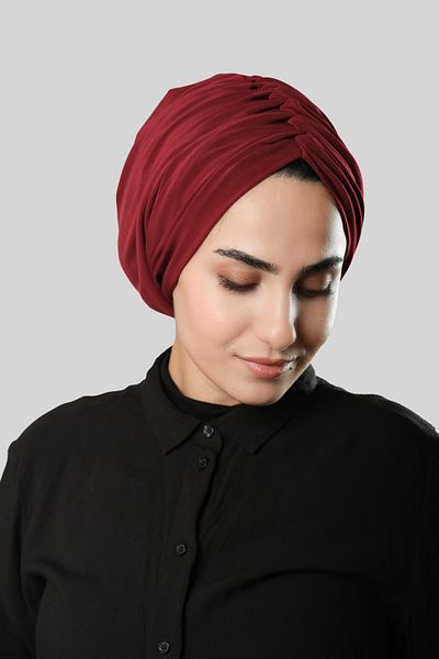 HÜRREM BONE Claret Red Draped Casual Hijab Bonnet Sandy Drawstring 2315_16