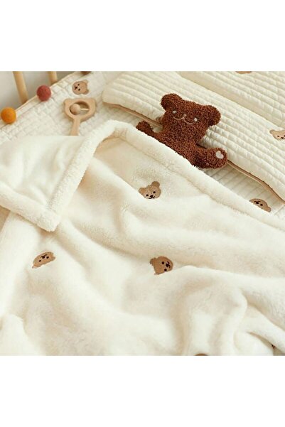 lullabee Teddy Nakışlı Yumuşak Welsoft Bebek Battaniyesi 80x90cm Kore Tarzı K...