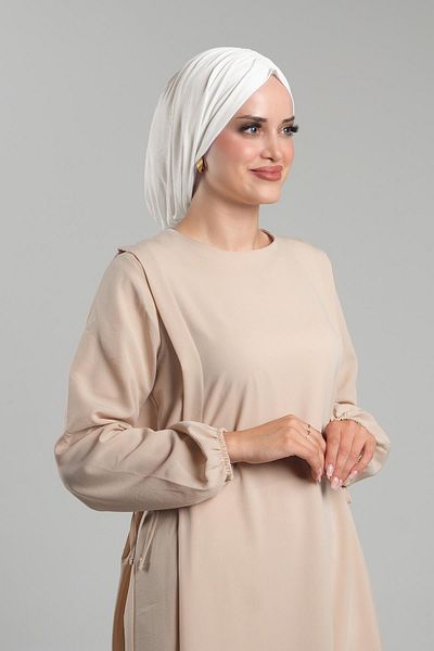 HÜRREM BONE Practical Ready-Made Cream Hijab Bonnet - Sandy Gathered Loose 2119_40
