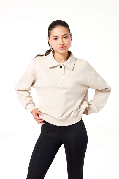 Evermade Polo Yaka Düğme Detaylı Lastikli Sweatshirt