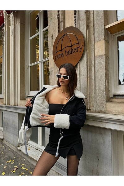 OYERGA MODA Jachetă de blugi groasă de iarnă de pluș pentru femei
