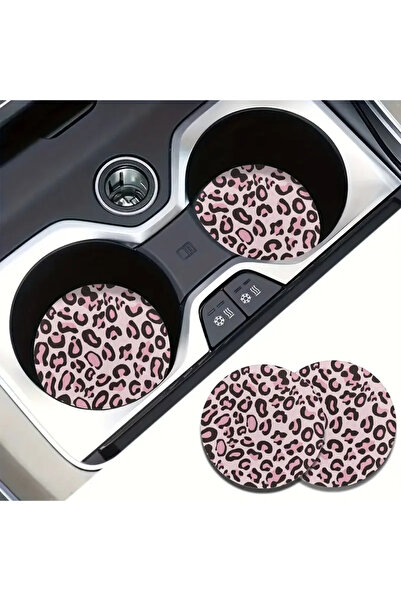 Oasis Life Araç Içi Bardak Altlığı Pembe Renk Leopar Desen 2 Adet Bardak Altlık