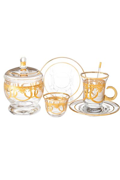 Byblos Turkish tea & coffee set, 25 pcs,  6 tea cups 6 tea saucers 6 coffee cups 6  spoon 1 sugar spoon