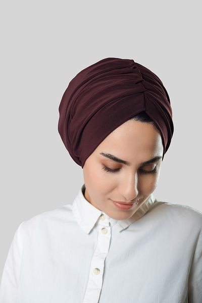 HÜRREM BONE Καπό με καφέ ντραπέ Casual Hijab Bonnet Sandy Gathered 2315_14