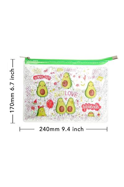 VUKİ Transparent A5 File with Avocado Glitter and Watery Zipper
