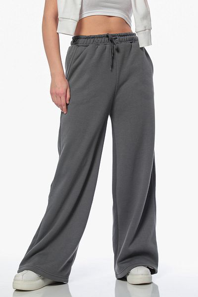 julude Pantaloni de trening Palazzo, afumati, cu șireturi, cu trei fire, cu picioare largi