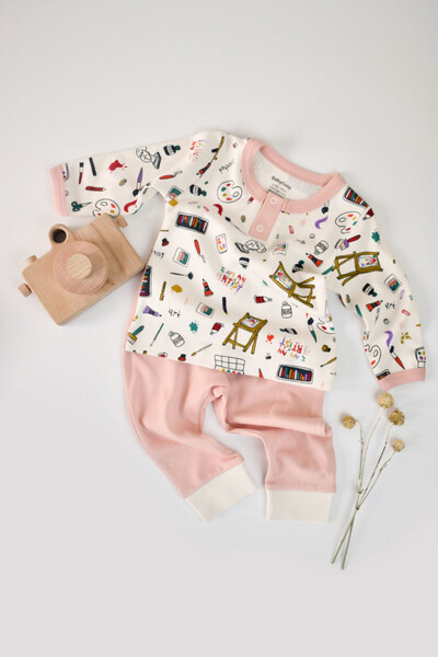 Evelise Set of blouses, long sleeves, long pants, 100% cotton, BabyCosy, Powd...