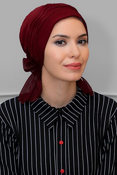 HÜRREMBONE SARAYDAN GELEN GÜZELLİK حجاب جاهز عملي بلون بوردو، قماش رملي مزين ...