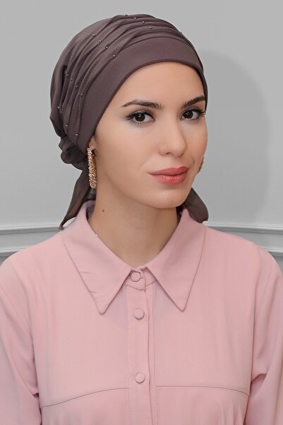 HÜRREM BONE Vizon Pratik Hazır Geçmeli Tesettür Bone Sandy Kumaş İncili Pilel...