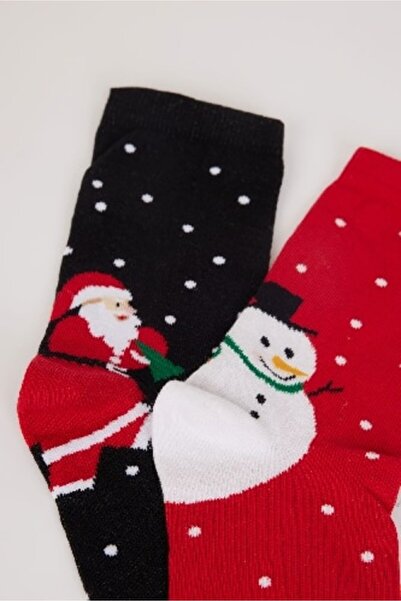 DeFacto Women's Christmas Themed 2-Piece Cotton Long Socks E2601Axns