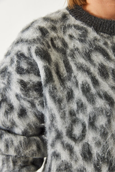 Bianco Lucci Women's Leopard Print Raised Knitwear Sweater 4597 60351279