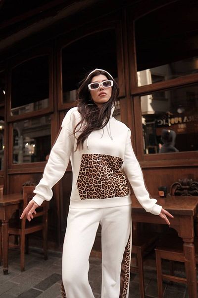 OYERGA MODA Women's Leopard Detail Winter Tracksuit Set