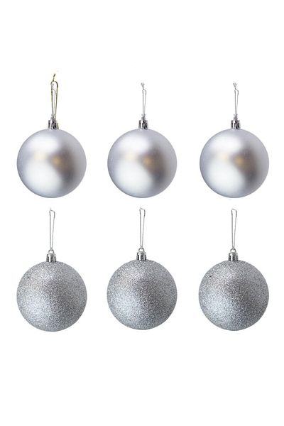 Parti Adresi Christmas Ball Glitter-Matte Pine Tree Ornaments Silver 8 cm 6 Pcs