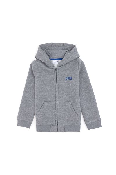 U.S. Polo Assn. Boy's Zippered Gray Melange Hooded Sweatshirt 50295127 -Vr086